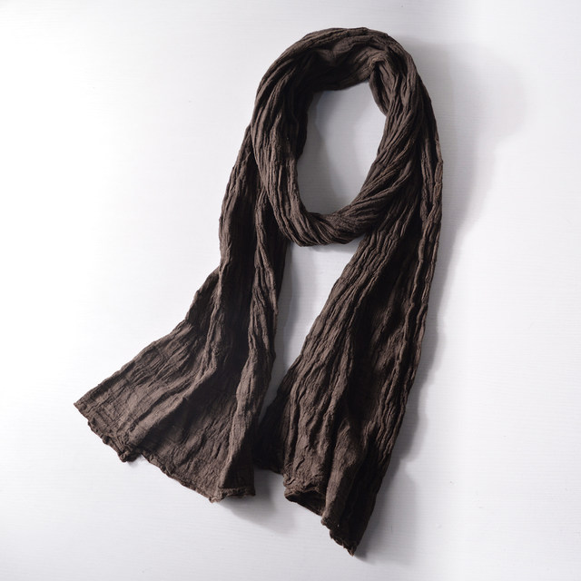 Extra long vintage artistic cotton and linen scarf with pleats for men and women