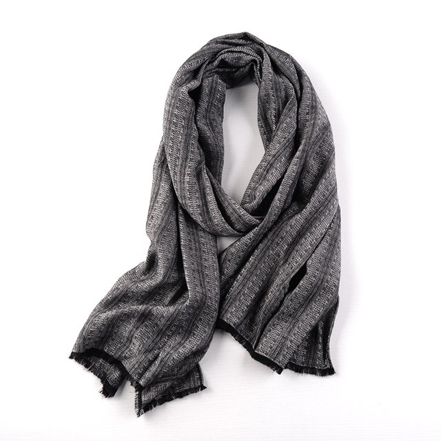 Cool dark charcoal gray striped Japanese style men's scarf