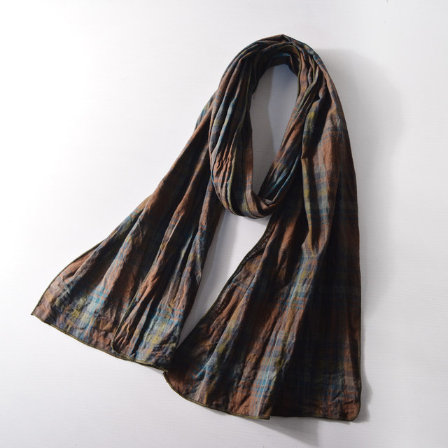 Japanese plaid cotton and linen scarf for men in autumn and winter