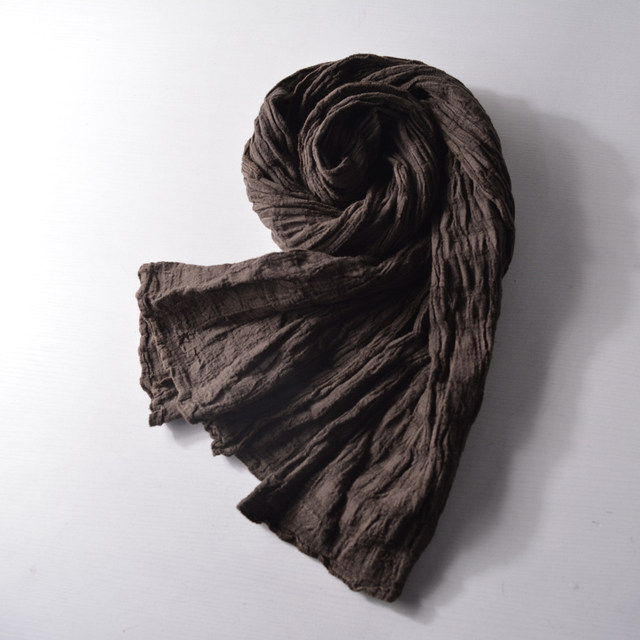 Extra long vintage artistic cotton and linen scarf with pleats for men and women