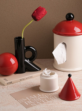 多巴胺纸巾盒桌面客厅轻奢高档陶瓷可爱撞色牙签筒花瓶装饰品摆件