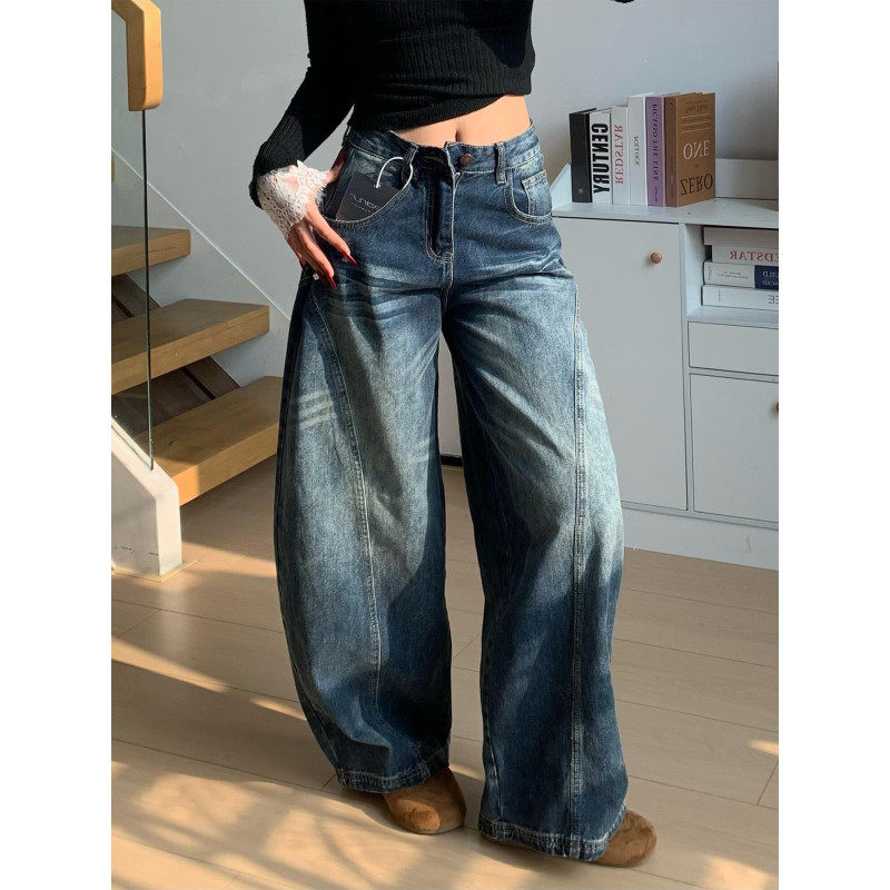 大码胖mm美式复古水洗弯刀牛仔裤女春季设计感高腰显瘦阔腿镰刀裤,淘宝优惠券,粉丝福利购,淘宝优惠卷