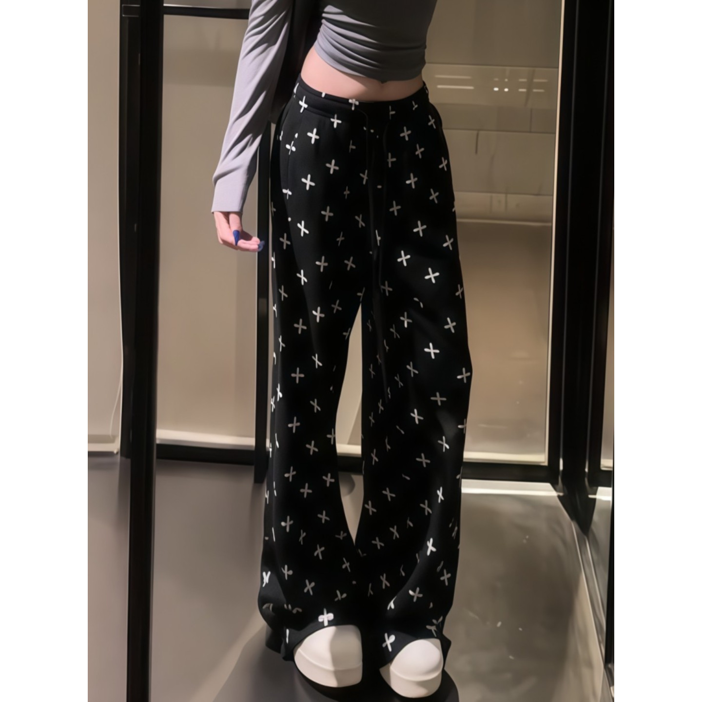 大码胖mm韩系甜辣十字架满印休闲裤女秋季新款宽松阔腿运动长裤潮,淘宝优惠券,粉丝福利购,淘宝优惠卷