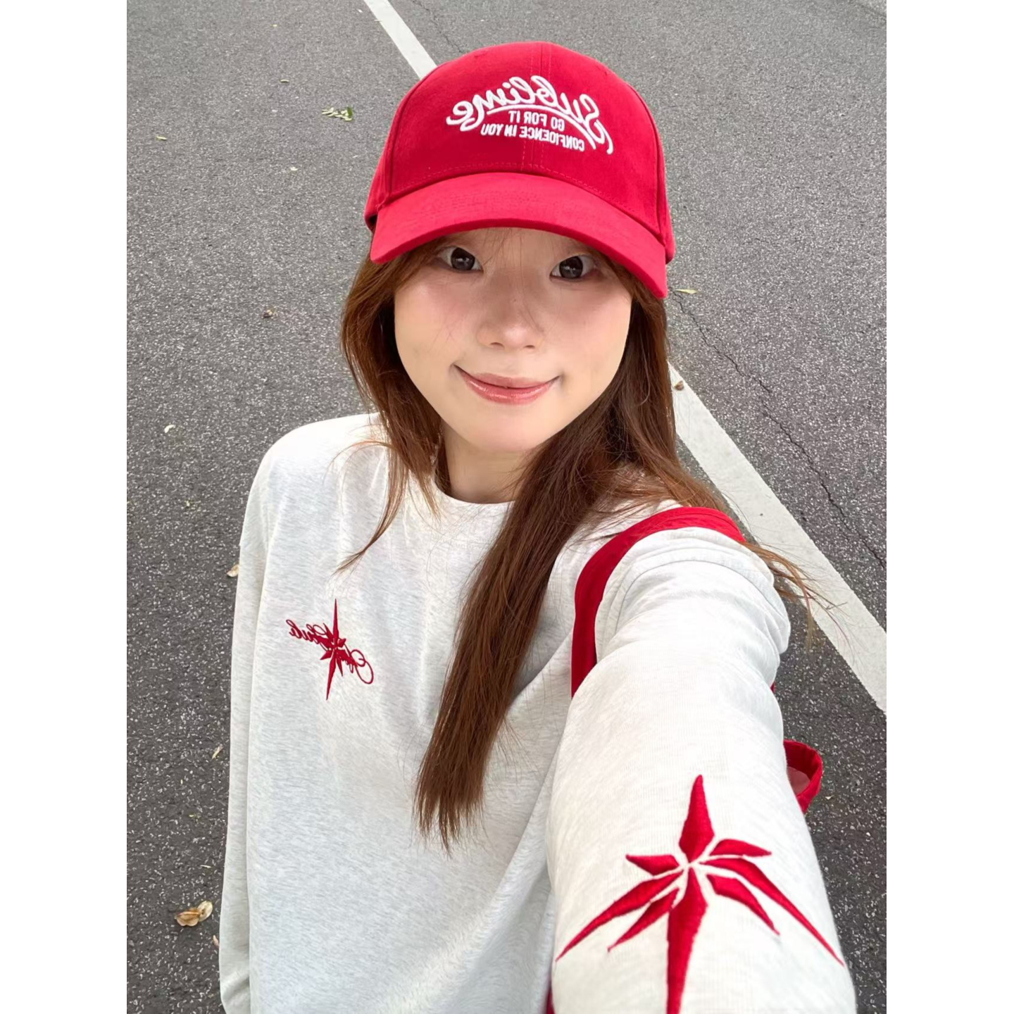 大码胖mm美式高街星芒刺绣圆领长袖卫衣女秋冬季宽松百搭底衫上衣 - 图2