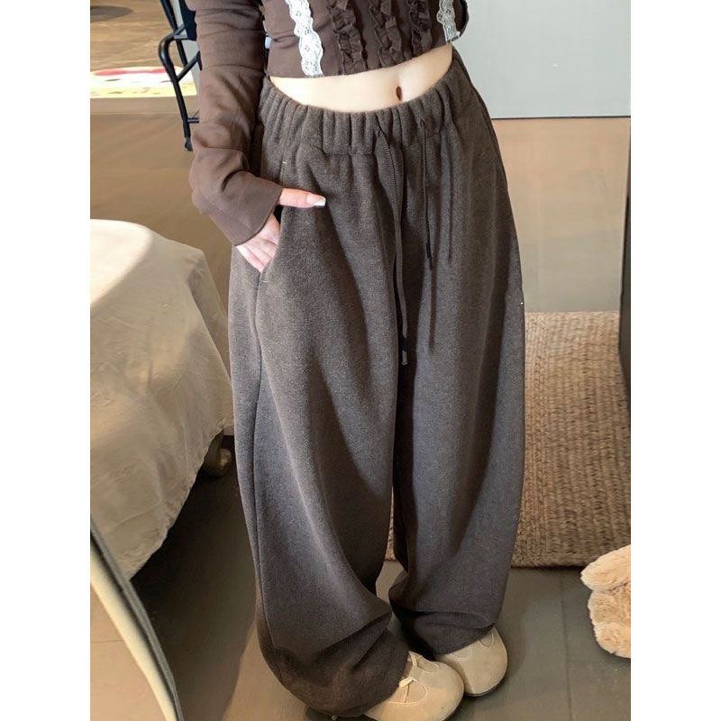 大码胖mm美式复古垂感弯刀阔腿裤女冬季加绒加厚慵懒风宽松休闲裤,淘宝优惠券,粉丝福利购,淘宝优惠卷