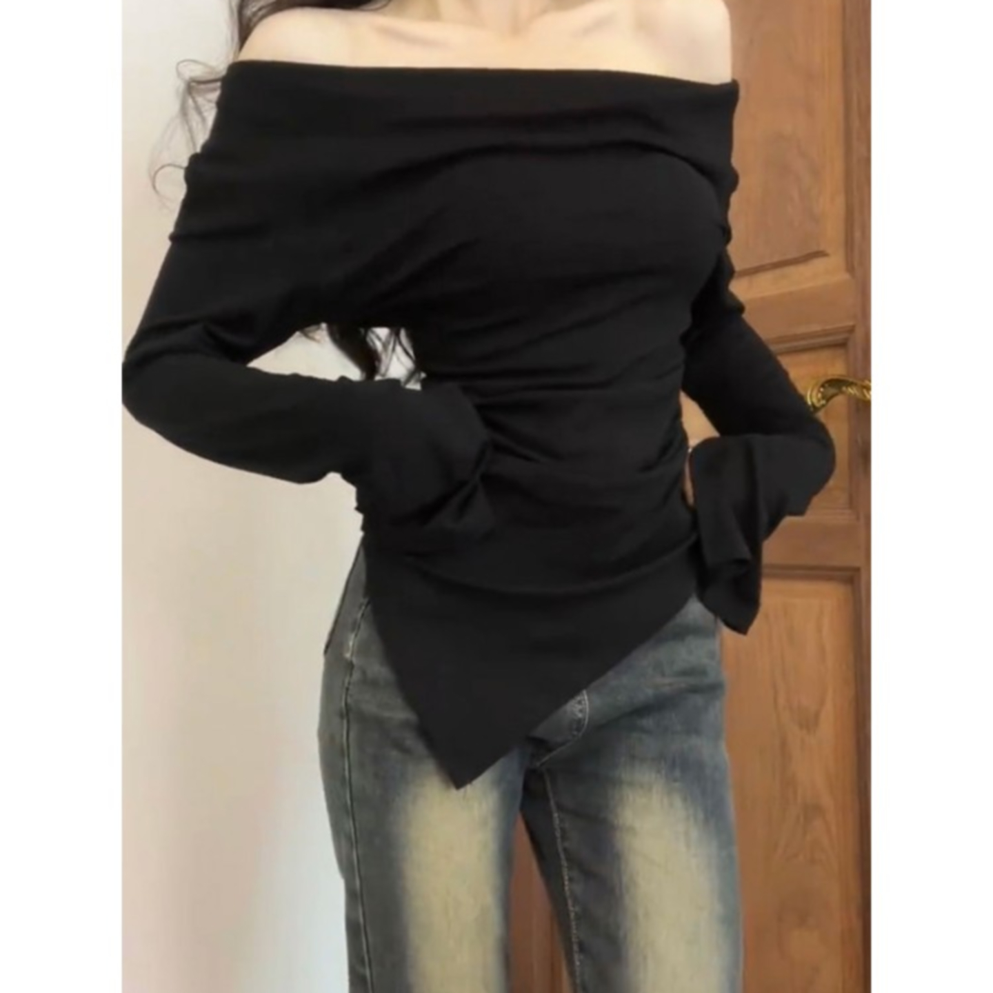 大码胖mm美式复古微喇高腰牛仔裤女秋季新款直筒窄版阔腿马蹄裤子 - 图1