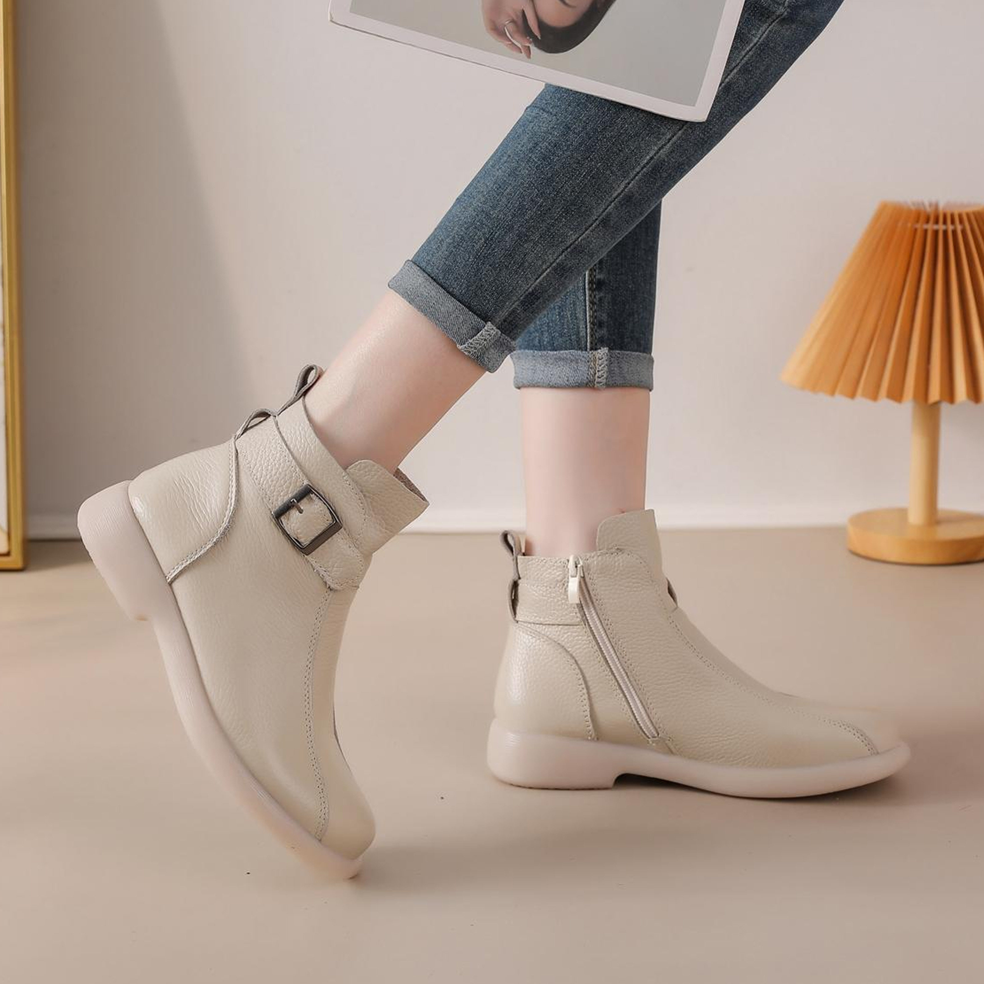 头层牛皮冬季妈妈鞋棉鞋加绒保暖中老年皮鞋女鞋老人防滑平底短靴,淘宝优惠券,粉丝福利购,淘宝优惠卷