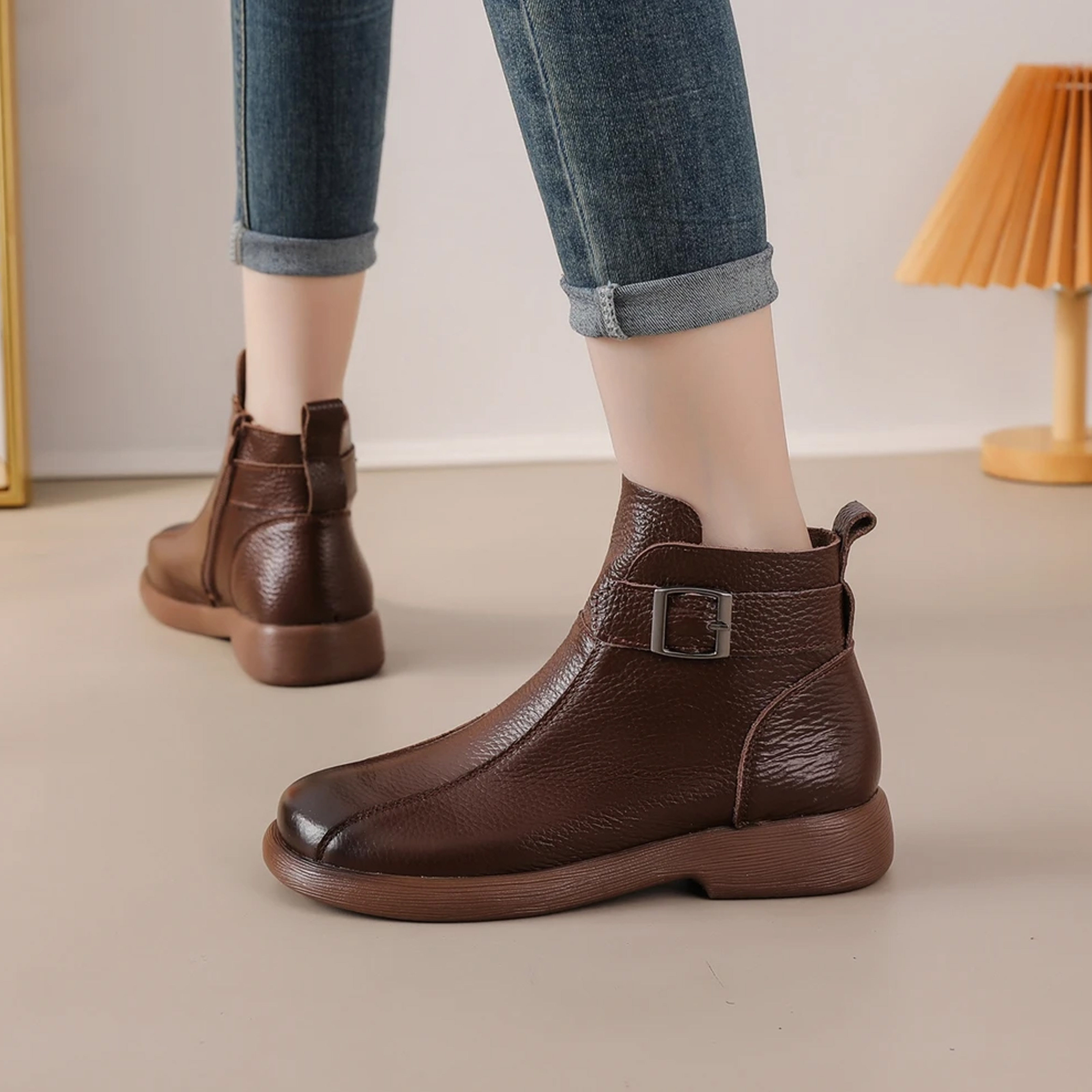 头层牛皮冬季妈妈鞋棉鞋加绒保暖中老年皮鞋女鞋老人防滑平底短靴,淘宝优惠券,粉丝福利购,淘宝优惠卷