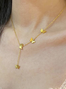 新款24K黄金项链流苏蝴蝶结锁骨链999金店同款在逃公主仿真送女友