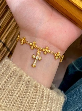 克罗金色十字架手链女