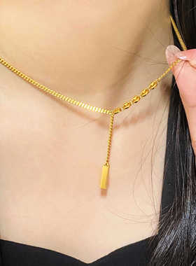 暴富女款上上签ING锁骨链18k黄金