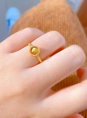 正品时来运转镀金猫眼戒指时尚气质18k招财指环黄金活口尾戒新款