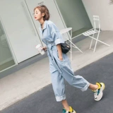 Тонкий комбинезон, коллекция 2021, высокая талия, свободный крой, короткий рукав