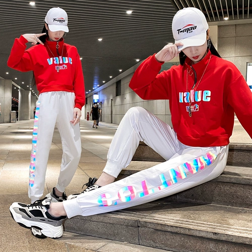 广场舞鬼曳步舞服装新款套装秋冬健身舞运动装时尚夜光短款两件套