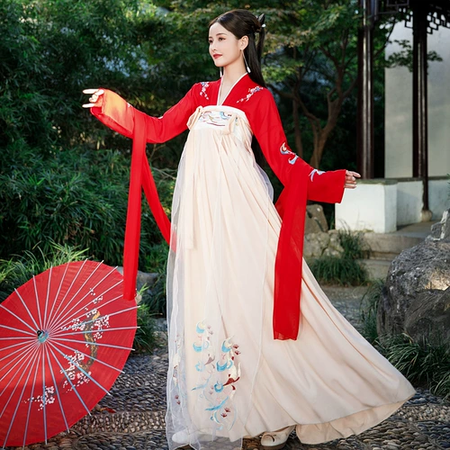 Ханфу Женская Юбка Ци -грудь, элегантный супер бессмертный газовый костюм Полный комплект системы тан с китайским стилем ежедневно носить весеннюю подлинную