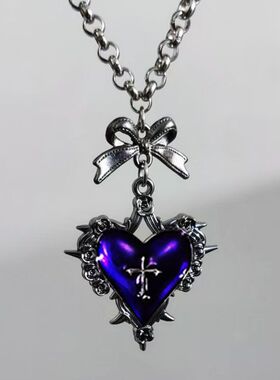 哥特朋克红黑爱心锁骨蝴蝶结十字架项链小众感ins风复古项链