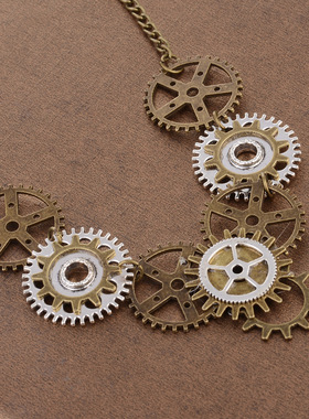 欧美爆款饰品蒸汽朋克系列夸张复古圆形齿轮吊坠项链 亚马逊热卖