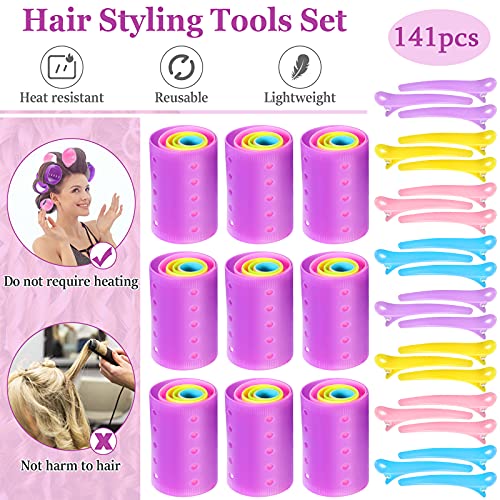 141 Pieces Magnetic Hair Rollers Set  Include 60 Pieces Mixe