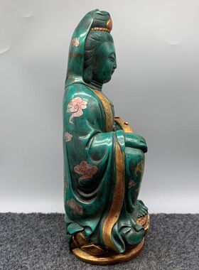 古玩收藏纯铜鎏金观音摆件家居装饰品办公室桌面装饰品
