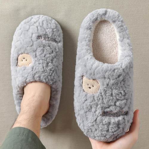 踩屎感棉拖鞋男士冬季2025新款室内家居防滑防臭厚底加绒毛毛拖鞋 - 图0