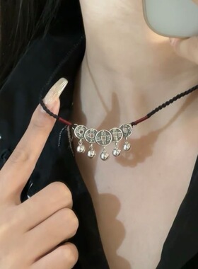 复古轻奢五帝钱币项链女新款铃铛
