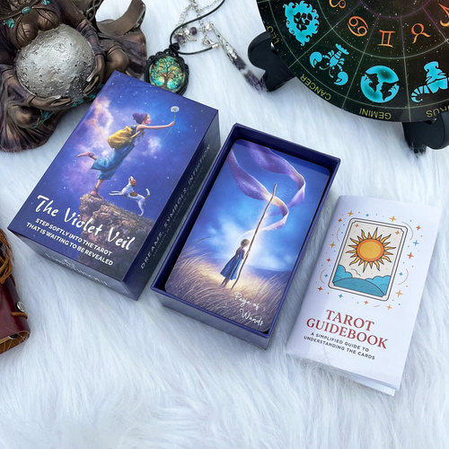 原创紫色梦幻塔牌The Violet Veil Tarot天地盖12×7英文卡牌游戏 - 图2