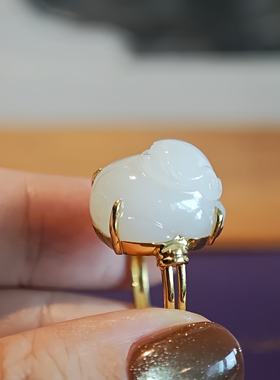 天钺｜万事不愁＊原创设计俄料和田玉貔貅18k戒指