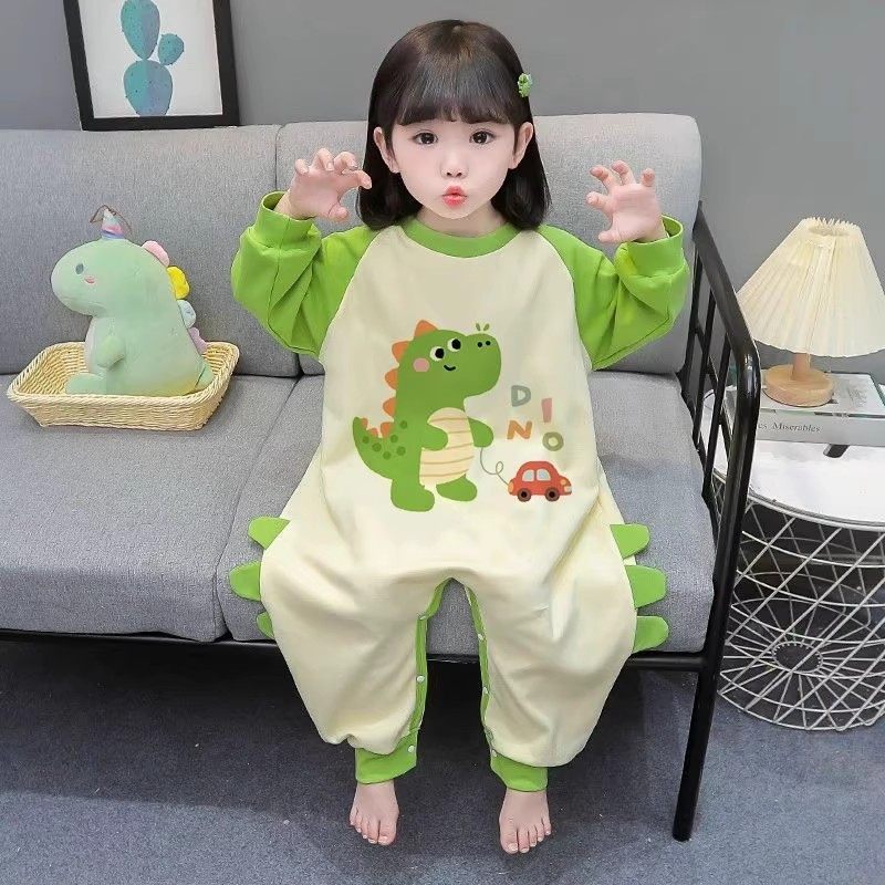 儿童连体睡衣秋冬德绒男童卡通家居服防着凉春季女孩宝宝保暖睡袋 - 图0