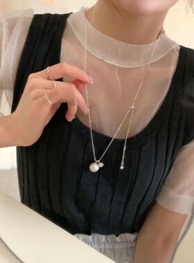 极简风圆球抽拉式项链吊坠链条高级轻奢优雅时尚百搭颈链毛衣链