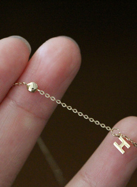S925纯银镀14K金H字母小钻手链女款 小清新简约气质百搭细手饰品