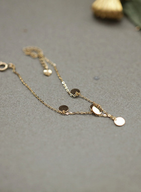 S925纯银镀14K金闪亮小金币亮片元素手链女清新甜美简约气质ins风