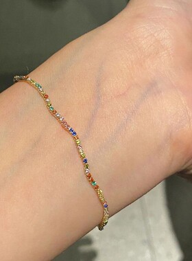 多巴胺彩色波浪锆石极细手链女轻奢小众精致设计高级感百搭手饰品