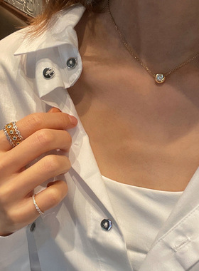 S925纯银镀14K金单钻泡泡项链锁骨链气质高级时尚百搭感吊坠女ins