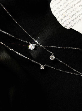 S925纯银镀14K金经典四爪闪钻项链简约气质女款锁骨链ins轻奢项饰