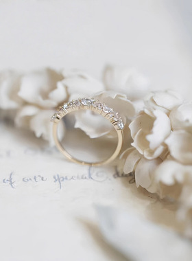 S925纯银镀18K金超闪长方钻排钻戒指女轻奢高级小众设计开口指环