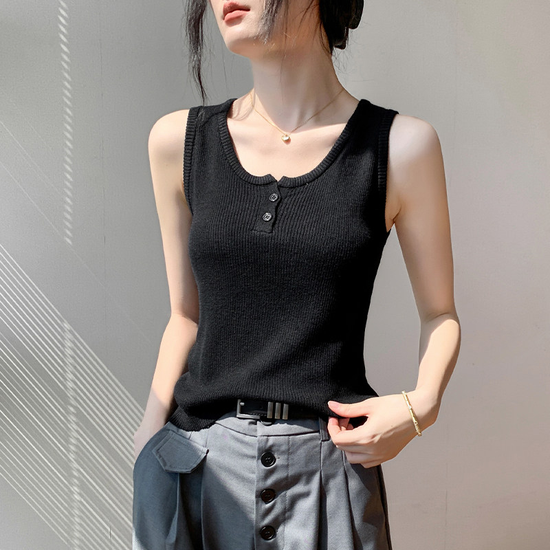 纽扣针织背心女2025夏季新款内搭纯色修身显瘦外穿无袖垂感上衣,淘宝优惠券,粉丝福利购,淘宝优惠卷
