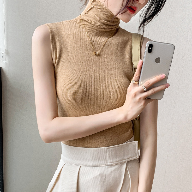 高领羊毛针织背心女秋冬修身减龄打底衫纯色内搭修身坎肩无袖上衣,淘宝优惠券,粉丝福利购,淘宝优惠卷