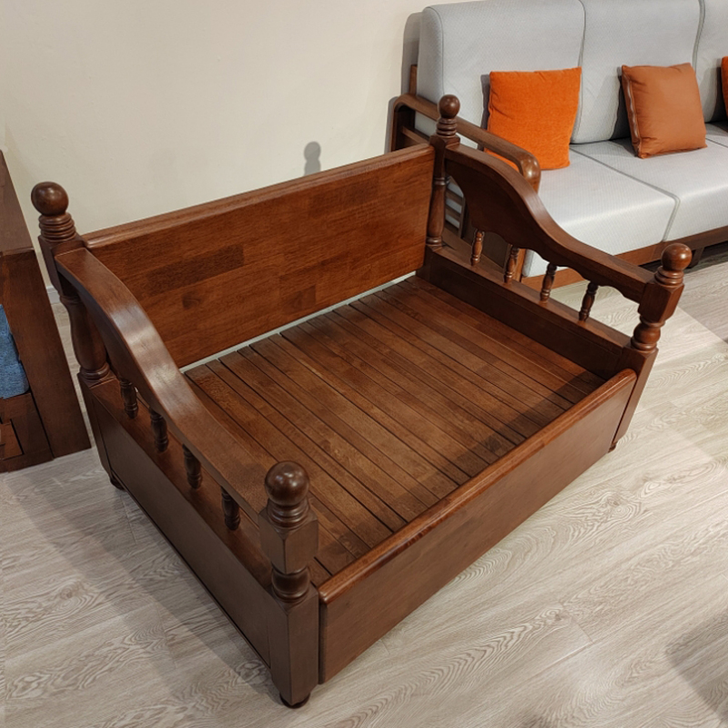 美式橡木沙发床实木两用沙发床田园风格伸缩床储物床小户型可折叠