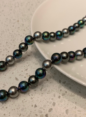 明星同款穿搭配氛围感三色混彩珍珠项链灰色珍珠锁骨毛衣链