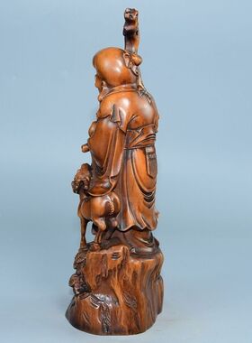 旧藏老黄杨木雕刻福禄寿星佛像文玩复古工艺品家居装饰摆件送礼品