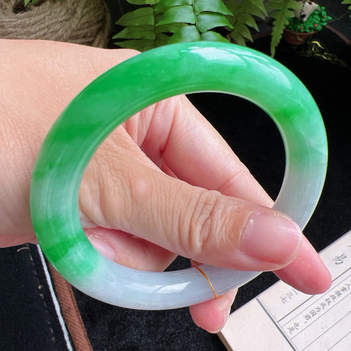 圆条53圈口缅甸天然A货老坑种玉镯平洲翡翠手镯精选编号046D0406E - 图3