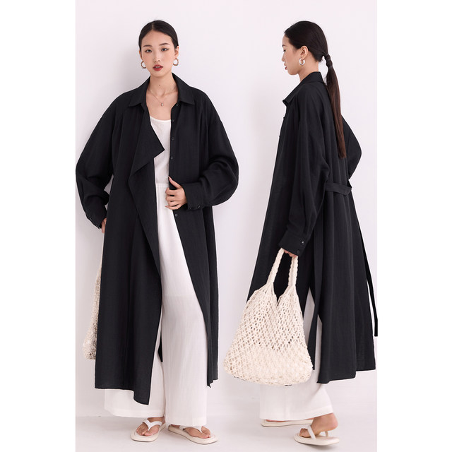 Linen windbreaker jacket ສີດໍາພາກຮຽນ spring ດູໃບໄມ້ລົ່ນ summer ຮູບແບບໃຫມ່ວ່າງເງິນເກົ່າແບບເປັນເອກະລັກການອອກແບບແບບປົກກະຕິປ້ອງກັນແສງແດດ temperament