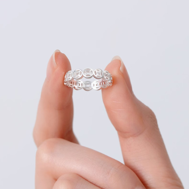 Pure silver 999 copper coin ring for attracting wealth