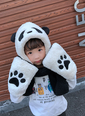 韩版女潮加厚保暖男围巾三件帽子