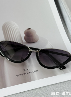 美式复古半框遮阳墨镜女方圆脸显瘦猫眼高级感可配近视太阳眼镜潮