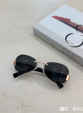 高级感无框茶色时髦太阳镜女街拍