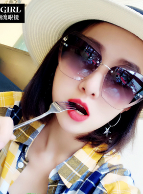 MOLGIRL无框街拍大框圆脸时尚太阳镜网红明星款多边形墨镜女眼镜
