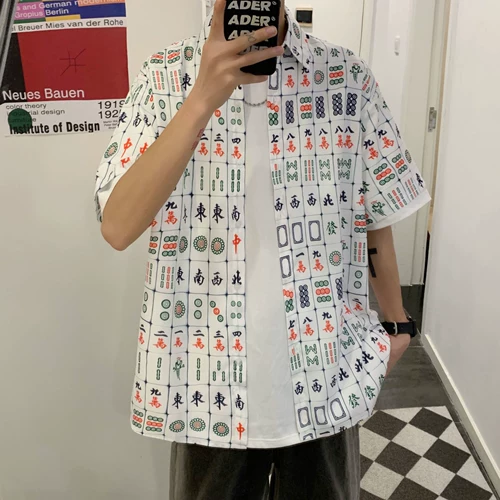 Игральные карты для влюбленных, ретро японская рубашка в стиле хип-хоп подходит для мужчин и женщин, большой размер, короткий рукав