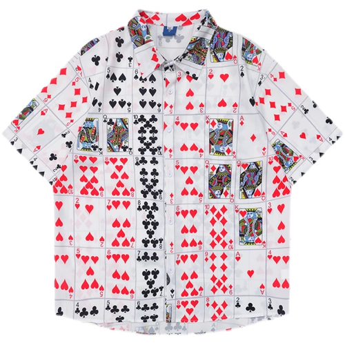 Игральные карты для влюбленных, ретро японская рубашка в стиле хип-хоп подходит для мужчин и женщин, большой размер, короткий рукав
