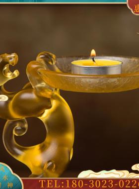 古法琉璃老虎托盘酥油灯烛台钥匙拖架子佛前用品长明灯